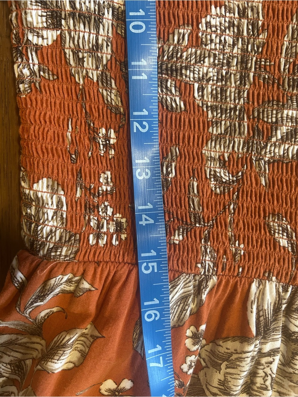 Calvin Klein Sleeveless Rust Floral Wide Leg Cropped Jumpsuit, Smocked Bodice - Picture 7 of 11